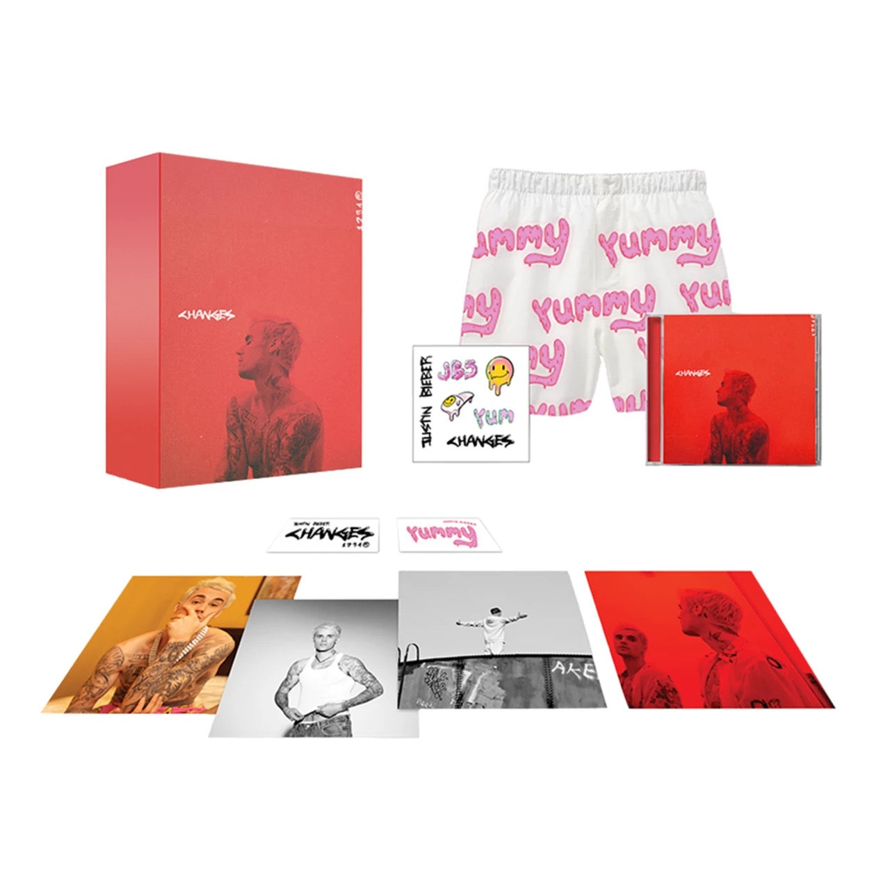 Image of Label Cover of CD - VG+/M - JUSTIN BIEBER, Changes (Def Jam Recordings; 00602508692000, Europe 2020, Box Set, Limited Edition includes: Boxershorts, 6 Temporary Tattoos, 4 Photo Cards 2 Stickers), Still SEALED In Stickered Shrinkwrap, Small Corner Bump,  - 2816245C
