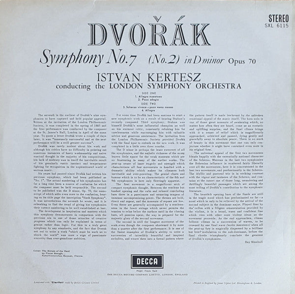 Image of Back Cover of LP - VG/VG - ISTVAN KERTESZ, LONDON SYMPHONY ORCHESTRA, Dvo  k: Symphony No.7 (No.2) In D Minor (Decca Black Unboxed Wideband - Made In England at 11 O'Clock - Grooved ED2; SXL 6115, UK 1968, Laminated Front Sleeve), ,  - 2826295E