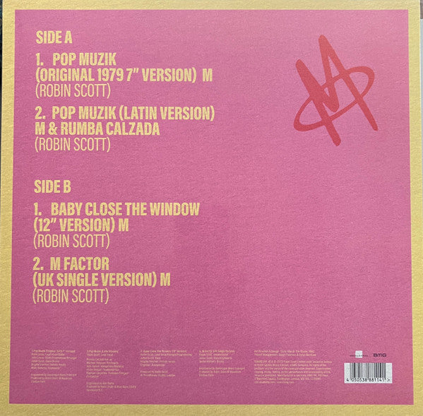 Image of Back Cover of 12" - EX/EX - M / ROBIN SCOTT, Pop Muzik/Baby Close The Window (BMG; 538881141,  2023 Reissue, Picture Sleeve, Record Store Day 2023, Red Vinyl), ,  - 2826301E