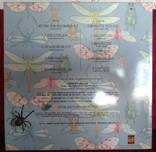 Image of Back Cover of LP - VG/G - ALICE COOPER, Welcome To My Nightmare (Anchor; ANCL 2011, UK 1975, Laminated Sleeve, Inner, CBS Pressing), Light marks and hairlines.,  - 2816274C