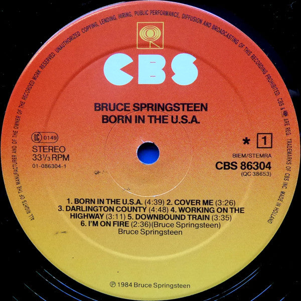 Image of Label Cover of LP - VG+/VG - BRUCE SPRINGSTEEN, Born In The U.S.A. (CBS; CBS 86304, Europe 1984, Inner With Small Curved Thumb Cut & Insert, No Hype Sticker On Sleeve), Strong VG,  - 2816275C