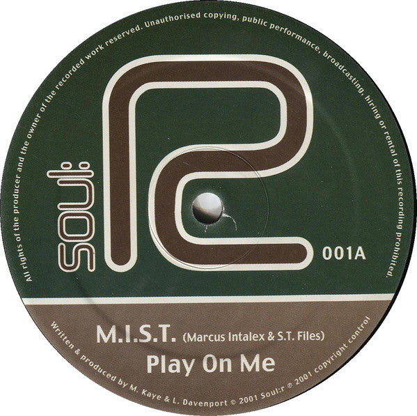 Image of Back Cover of 12" - G+/G+ - M.I.S.T., Play On Me / Warp 1 (Soul:r; SOULR001, UK 2001, Die Cut Company Sleeve), Light marks only, some sticker dasmage to sleeve.,  - 2826287E