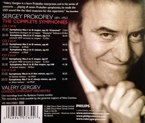Image of Back Cover of 4xCD - EX/EX - PROKOFIEV, Valery Gergiev, London Symphony Orchestra   The Complete Symphonies (Philips; The Complete Symphonies, Europe 2006, Super Jewel case, Booklet), ,  - 2836016E