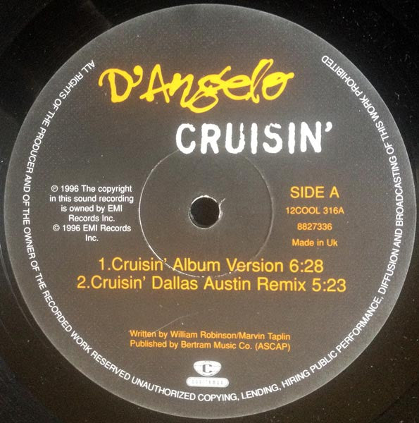 Image of Label Cover of 12" - VG/G+ - D'ANGELO, Cruisin' / Brown Sugar (Cooltempo; 12COOL 316, UK 1996, Picture Sleeve), ,  - 2816332C