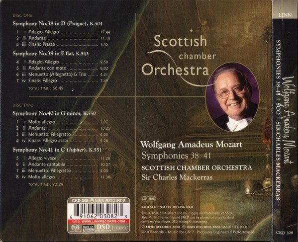 Image of Back Cover of 2xCD - VG+/EX - WOLFGANG AMADEUS MOZART, SCOTTISH CHAMBER ORCHESTRA, SIR CHARLES MACKERRAS, Symphonies 38-41 (Linn Records; CKD 308, Europe 2008, Double Digipak), ,  - 2836011E