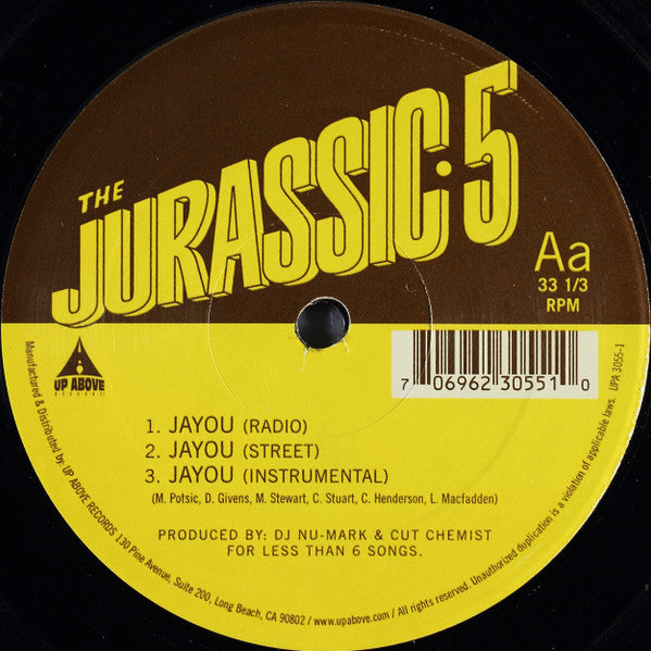 Image of Back Cover of 12" - VG+/VG+ - JURASSIC 5, Jayou (Up Above Records; UPA 3055-1, US 2004 Reissue), ,  - 2816333C
