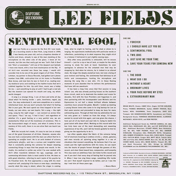 Image of Back Cover of LP - VG+/VG+ - LEE FIELDS, Sentimental Fool (Daptone Records; DAP-075, Worldwide 2022, Picture Sleeve), In opened shrink with hype sticker.,  - 2826291E
