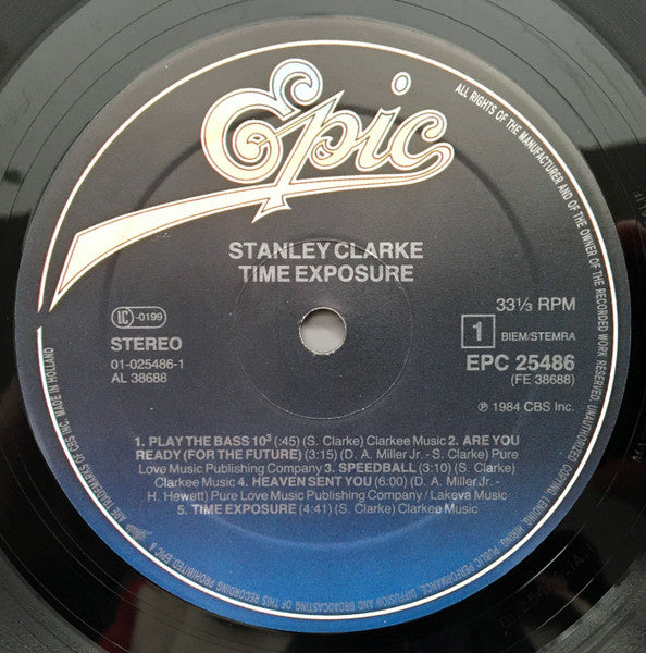 Image of Label Cover of LP - VG/VG+ - STANLEY CLARKE, Time Exposure (Epic; EPC 25486, Europe 1984), ,  - 2816369C