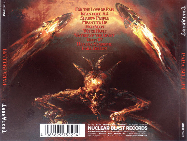 Image of Back Cover of CDs - VG+/VG+ - TESTAMENT, Para Bellum (Nuclear Blast Records; NBR 75222, Europe 2025), ,  - 2856053S