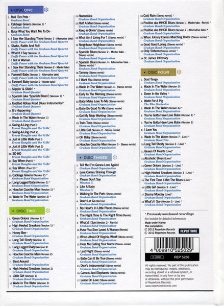 Image of Back Cover of 4xCD - VG+/VG+ - THE GRAHAM BOND ORGANIZATION, Wade In The Water (Classics, Origins & Oddities) (Repertoire Records; REP 5250,  2012, Book Sleeve), ,  - 2816358C