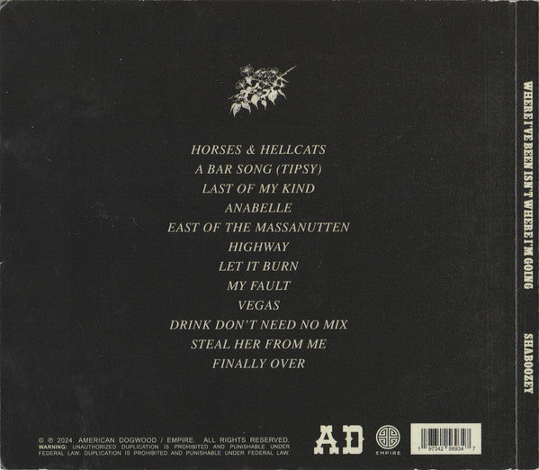 Image of Back Cover of CD - VG+/VG+ - SHABOOZEY, Where I've Been, Isn't Where I'm Going (American Dogwood; none, US 2024), ,  - 2856059S