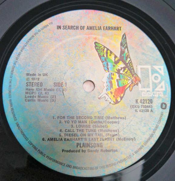 Image of Label Cover of LP - VG/VG+ - PLAINSONG, In Search Of Amelia Earhart (Elektra; K42120, UK 1976 Reissue, Gatefold), ,  - 2826275E
