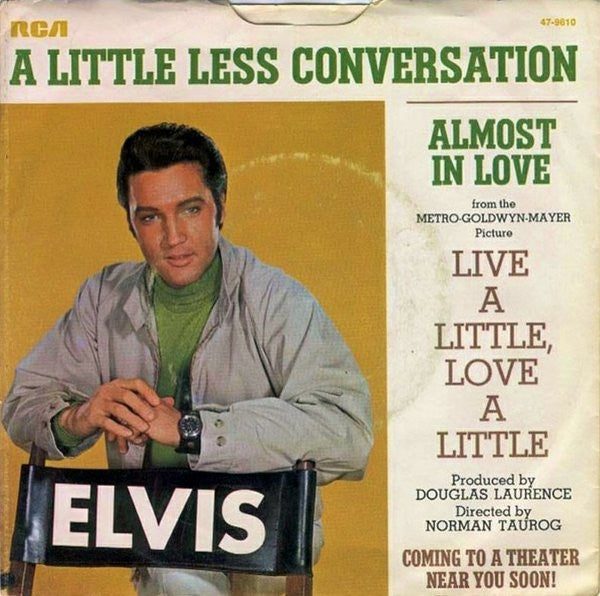 Image of Back Cover of 7" - VG/VG+ - ELVIS PRESLEY, Almost In Love / A Little Less Conversation (RCA Victor ; 47-9610, US 1968, Picture Sleeve, Rockaway Pressing), Sleeve Creased, Ring Wear,  - 2826357E