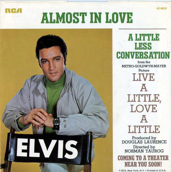 Image of Front Cover of 7" - VG/VG+ - ELVIS PRESLEY, Almost In Love / A Little Less Conversation (RCA Victor ; 47-9610, US 1968, Picture Sleeve, Rockaway Pressing), Sleeve Creased, Ring Wear,  - 2826357E
