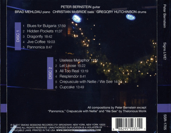 Image of Back Cover of 2xCD - VG+/VG+ - PETER BERNSTEIN, Signs LIVE! (Smoke Sessions Records; SSR 1705, US 2017), ,  - 2856061S
