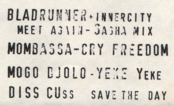 Image of Front Cover of 12" - /G+ - VARIOUS, Untitled (Not On Label ; CHEEKY 001, UK 1995, Unofficial), A few marks but nothing major. WOL., Bootleg mashups / remixes, feat. Remake v Inner City mash up that was featured on Sasha & Digweeds Renaissance Vol 1 Mix.A1	Mory Kant    Y k  Y k  (Hardfloor Mix)A2	Diss-Cuss   Save The Day (Emma Roid Mix)AA1	Remake & Inner City  	 Bladerunner/Til We Meet Again (Brothers In Rhythm Perkappella)AA2	Mombassa   Cry Freedom (Malawi Mix) - 3526240E