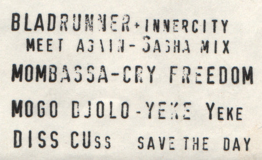 Image of Front Cover of 12" - /G+ - VARIOUS, Untitled (Not On Label ; CHEEKY 001, UK 1995, Unofficial), A few marks but nothing major. WOL., Bootleg mashups / remixes, feat. Remake v Inner City mash up that was featured on Sasha & Digweeds Renaissance Vol 1 Mix.A1	Mory Kant    Y k  Y k  (Hardfloor Mix)A2	Diss-Cuss   Save The Day (Emma Roid Mix)AA1	Remake & Inner City  	 Bladerunner/Til We Meet Again (Brothers In Rhythm Perkappella)AA2	Mombassa   Cry Freedom (Malawi Mix) - 3526240E