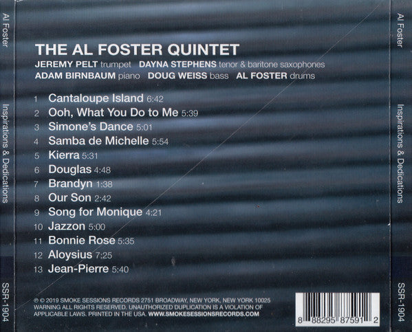 Image of Back Cover of CD - VG+/VG+ - AL FOSTER, Inspirations & Dedications (Smoke Sessions Records; SSR 1904, US 2019), ,  - 2856062S
