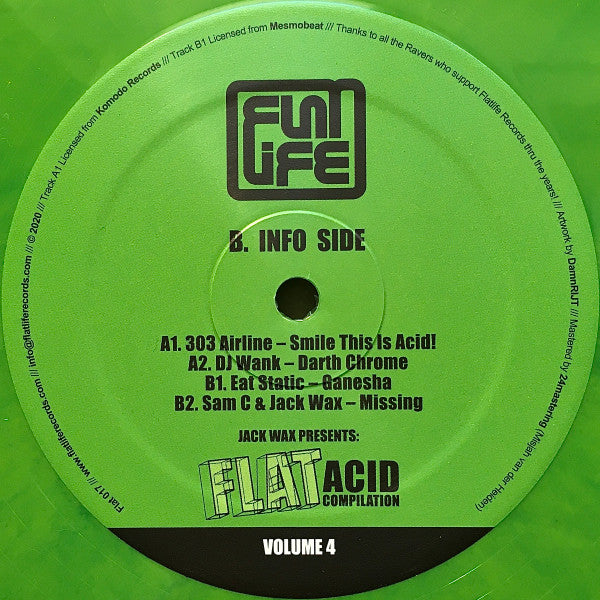 Image of Front Cover of 12" - EX/EX - VARIOUS, Jack Wax Presents "Flat Acid Compilation" Volume 4 (Flatlife Records; Flat 017, Netherlands 2020, Company Sleeve, Green Vinyl), ,  - 2846330S