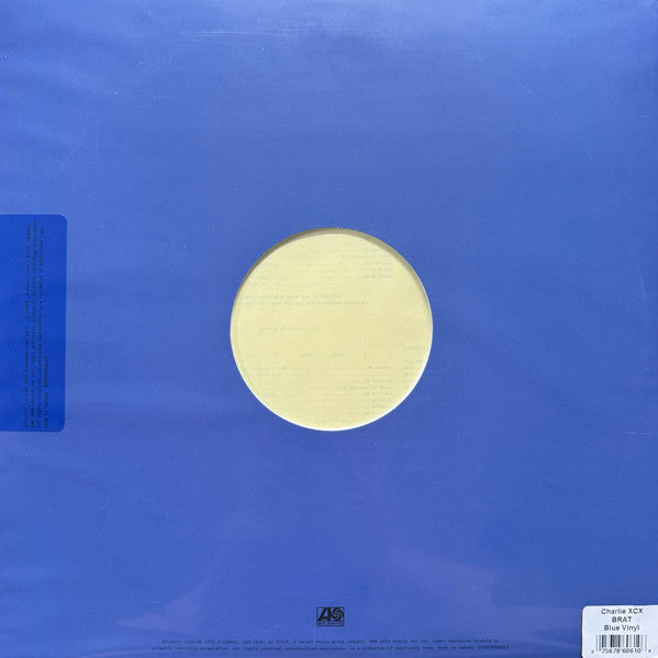 Image of Back Cover of LP - VG+/VG+ - CHARLI XCX, Brat (Atlantic; 075678611674, Europe 2024, Die Cut Gatefold Sleeve, Tractor Printer Insert, Booklet, POSTER MISSING, Blue Picture Disc), ,  - 2826303E
