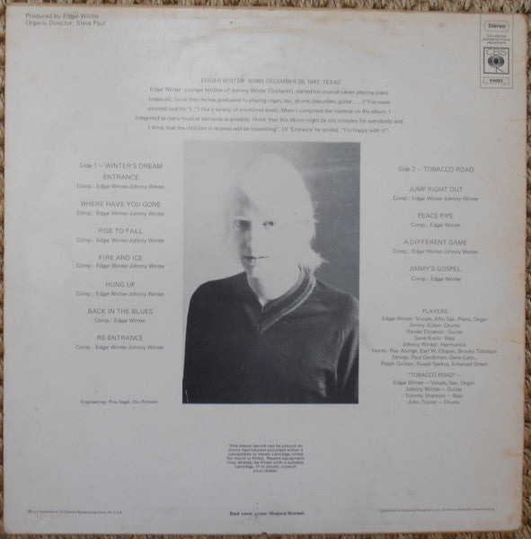 Image of Back Cover of 2844145S: LP - EDGAR WINTER, Entrance (CBS; 64083, UK 1970)   VG/VG+