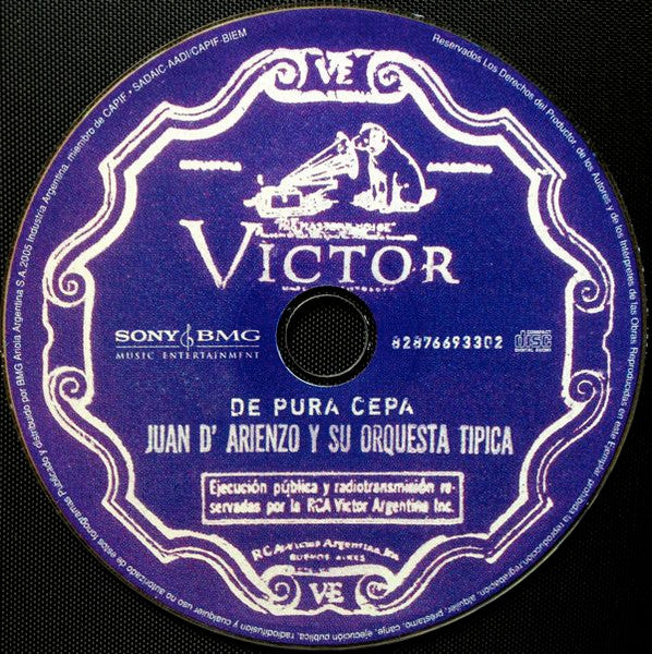 Image of Label Cover of CD - VG+/VG - JUAN D'ARIENZO Y SU ORQUESTA T PICA, De Pura Cepa (1935-1936) (Sony BMG Music Entertainment; 82876693302, Argentina 2005, Compilation, Remastered), ,  - 2956003S