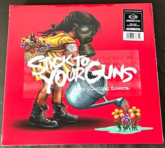 Image of Front Cover of LP - EX/EX - STICK TO YOUR GUNS, Keep Planting Flowers (SharpTone; 7377, US 2025, Gatefold, Red & Yellow Galaxy Vinyl, Ltd to 1000), Opened Instore, Still In Stickered Shrinkwrap,  - 2946049S