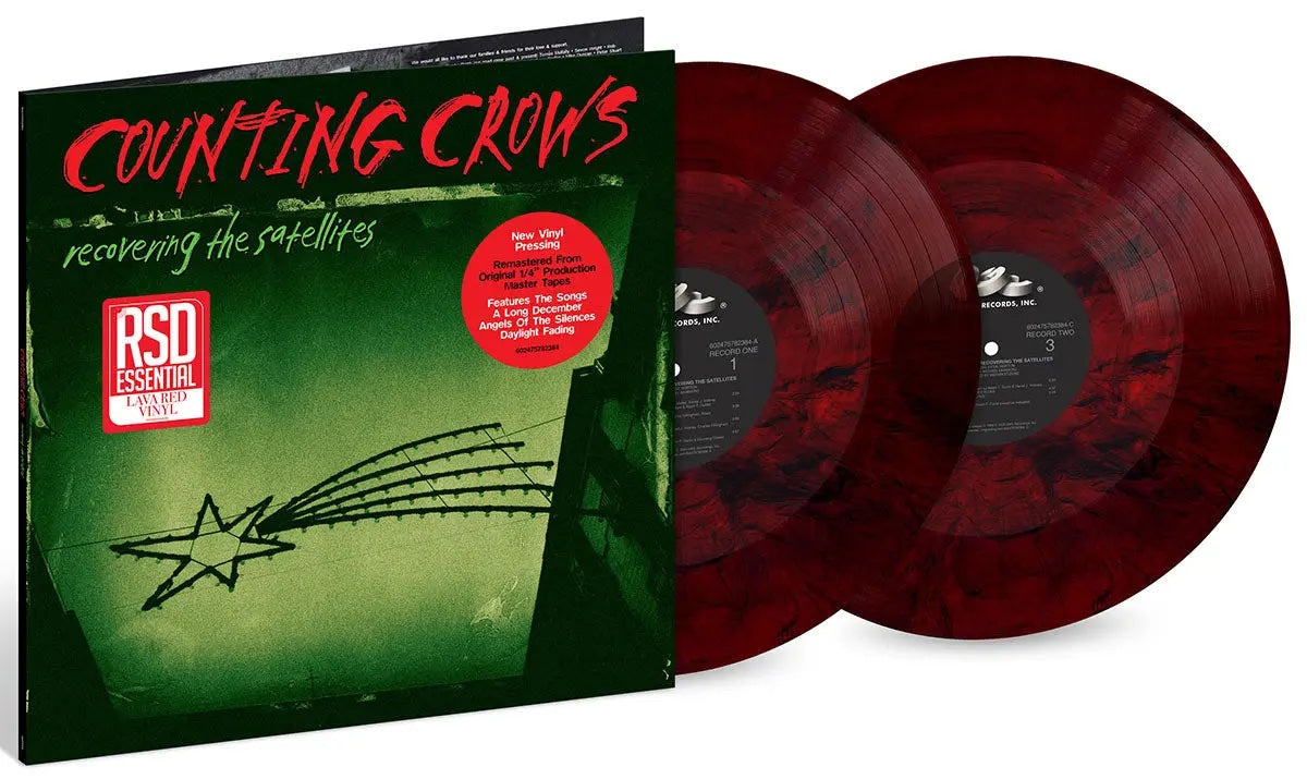 Image of Back Cover of 2xLP - NEW/NEW - COUNTING CROWS, Recovering Sattelites (UMC; 7593687, Europe 2026 Reissue, 2 Inners, Lava Red Vinyl), , This is a Record Store Day Essential version of the album 'Recovering The Satellites'. Classic songs on the album include "A Long December" and "Angels of the Silences". - 3156071S