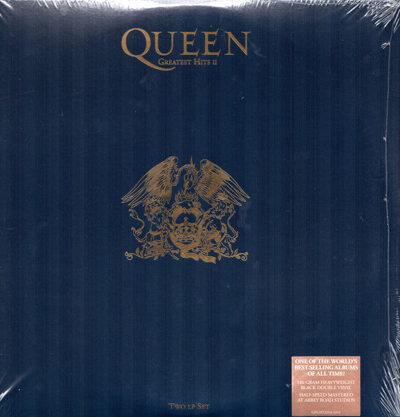 Image of Front Cover of 2xLP - VG/VG+ - QUEEN, Greatest Hits II (Hollywood Records; D002449801, US 2017 Reissue, Gold foil embossed Gatefold, 2 Inners, 180 Gram Vinyl, Half Speed Mastered), Light ring wear, hype sticker stuck on lower back cover,  - 2946052S