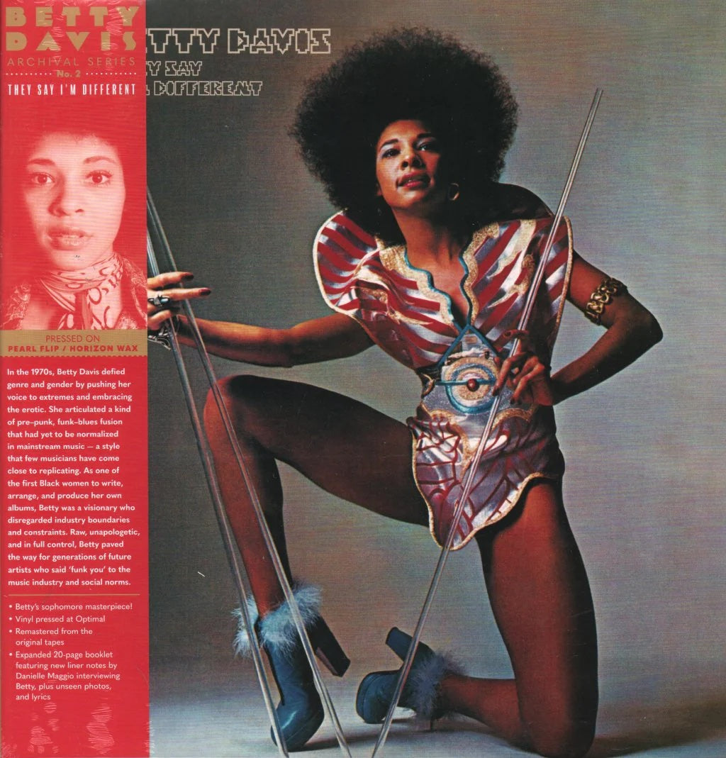 Image of Front Cover of LP - NEW/NEW - BETTY DAVIS, They Say I'm Different (Light In The Attic; LITA02714, US 2026 Reissue, Gatefold, 20 Page Booklet,  Pearl Flip/Horizon Wax Colour Vinyl), , Betty Davis's unique story, still sadly mostly unknown, is unlike any other in popular music. Betty wrote the song "Uptown" for the Chambers Brothers before marrying Miles Davis in the late '60s, influencing him with psychedelic rock, and introducing him to Jimi Hendrix - personally inspiring the classic album Bitches 