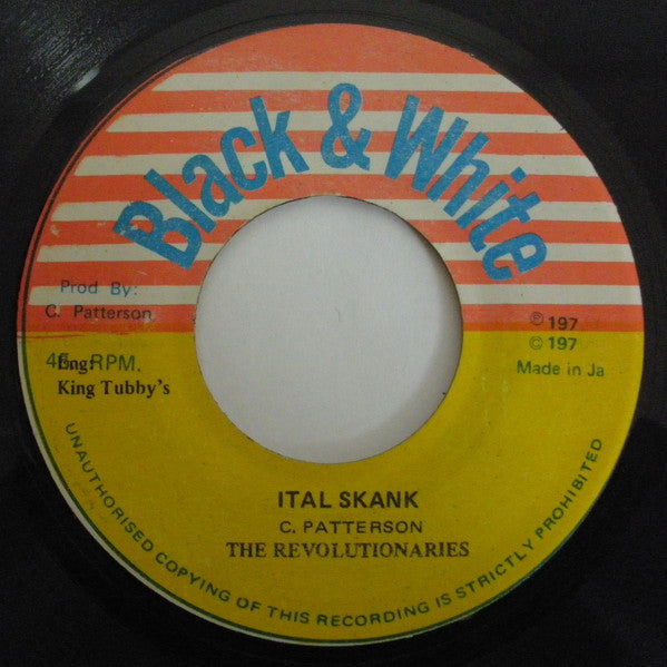 Image of Back Cover of 7" - /VG+ - CARLTON PATTERSON / THE REVOLUTIONARIES, Too Late To Turn Back Now / Ital Skank (Black & White; none, Jamaica ), Light marks. WOL.,  - 2956045S
