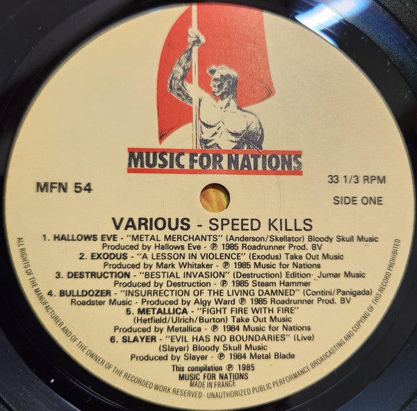 Image of Label Cover of LP - VG/VG+ - VARIOUS, Speed Kills (The Very Best In Speed Metal) (Music For Nations; MFN 54, UK 1985, Inner, Made In France on labels), with hype sticker, Edge Wear,  - 2946058S