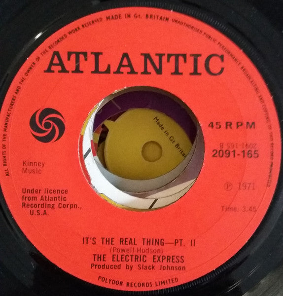 Image of Back Cover of 7" - /EX - THE ELECTRIC EXPRESS, It's The Real Thing (Atlantic; 2091-165, UK 1971), Stamp on B side.,  - 2956052S