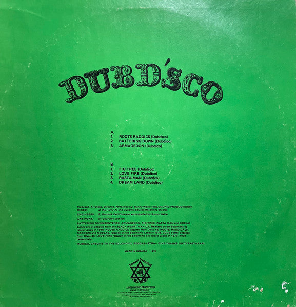 Image of Back Cover of LP - VG/VG - BUNNY WAILER, Dubd sco Vol. 1 (Solomonic; none, Jamaica 1978), ,  - 2926005E
