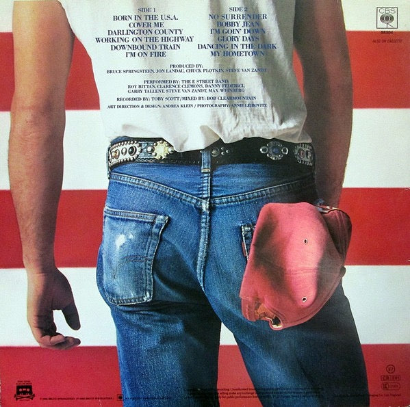 Image of Back Cover of LP - VG/G+ - BRUCE SPRINGSTEEN, Born In The U.S.A. (CBS Orange/Yellow; 86304, UK 1984, Inner & Insert, No Barcode, CBS Inc at Bottom of Label, A2/B2 Matrix), ,  - 2826380E