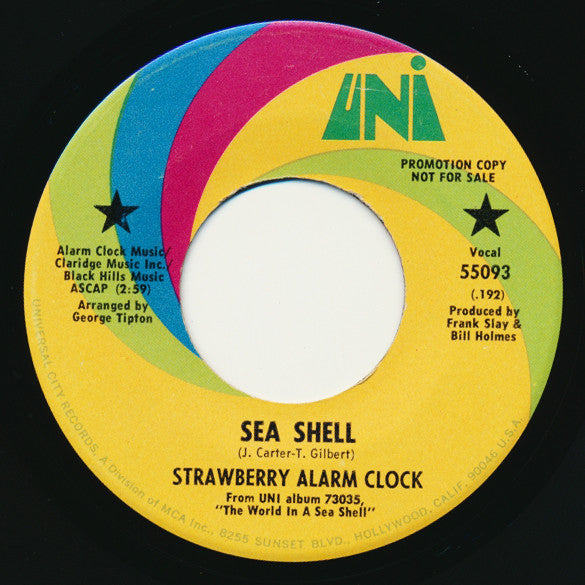 Image of Front Cover of 7" - VG/VG+ - STRAWBERRY ALARM CLOCK, Sea Shell / Paxton's Back Street Carnival (UNI Records ; 55093, US 1968, Promo, Company Sleeve), ,  - 2826336E