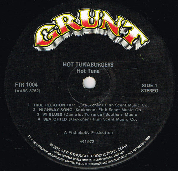 Image of Label Cover of LP - VG/VG - HOT TUNA, Burgers (Grunt; FTR-1004, UK 1972, Gatefold), Strong VG - a few hairlines, edge wear,  - 2946065S