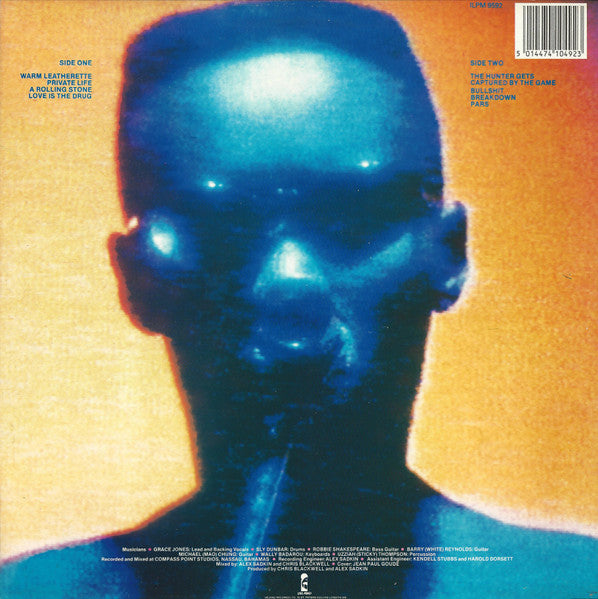 Image of Back Cover of LP - VG/VG - GRACE JONES, Warm Leatherette (Island Records; ILPM 9592, UK 1986), light marks only. few signs of wear to sleeve - faint edge wear and few corner dings,  - 2946083S