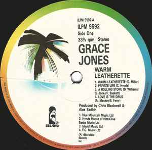 Image of Label Cover of LP - VG/VG - GRACE JONES, Warm Leatherette (Island Records; ILPM 9592, UK 1986), light marks only. few signs of wear to sleeve - faint edge wear and few corner dings,  - 2946083S