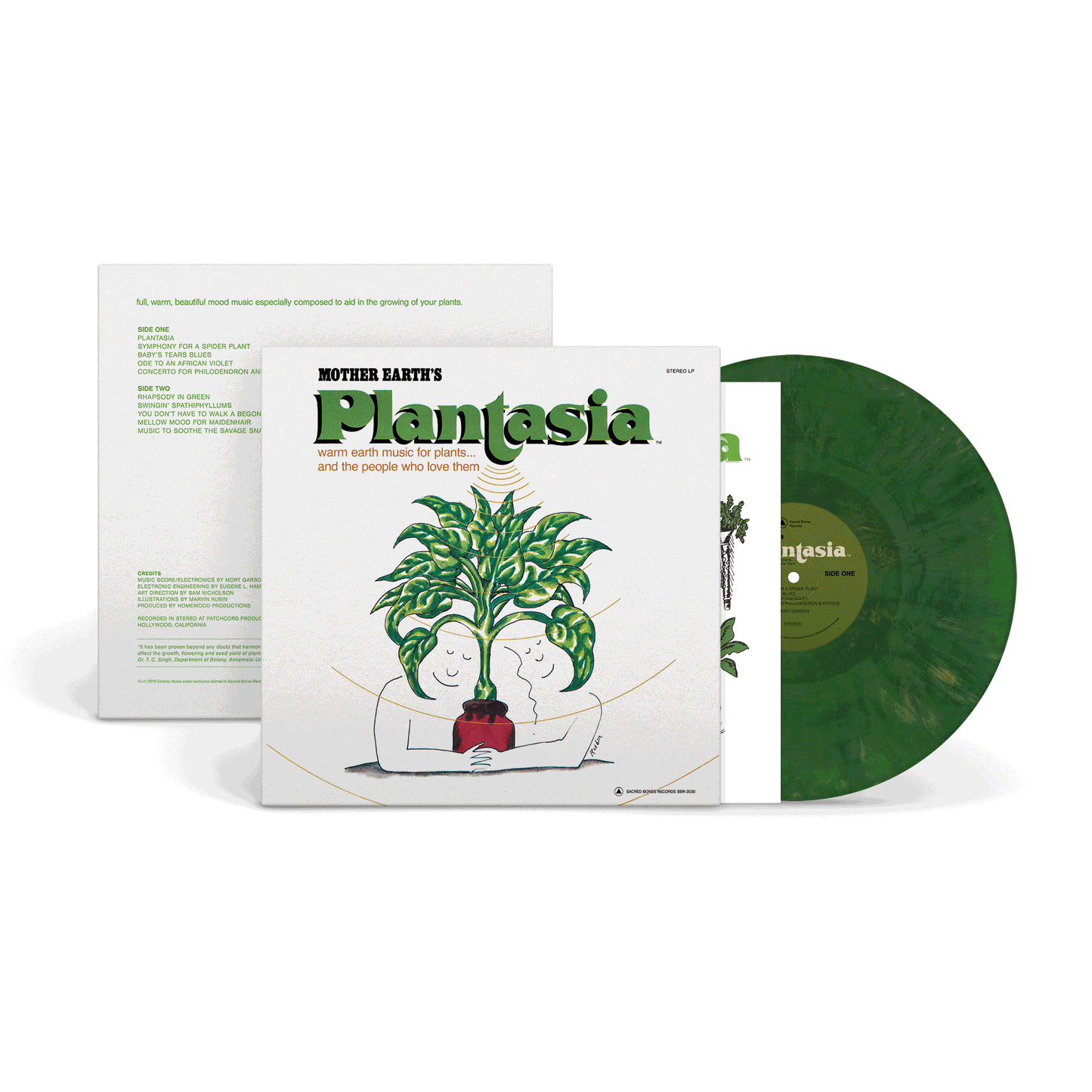Image of Back Cover of LP - NEW/NEW - MORT GARSON, Mother Earth's Plantasia (50th Anniversary Edition) (Sacred Bones Records; SBR3030LP-C18, UK 2026 Reissue, Booklet, 100% Recycled Eco-Green Vinyl, Printed on 100% Recycled Paper, 100% Recycled jacket, Bio-based Shrinkwrap), , 50 years after its original release, Mother Earth's Plantasia marks a major anniversary moment. Half a century on, it continues to resonate - an enduring reminder of Mort Garson's ability to make the synthetic feel strangely alive and 