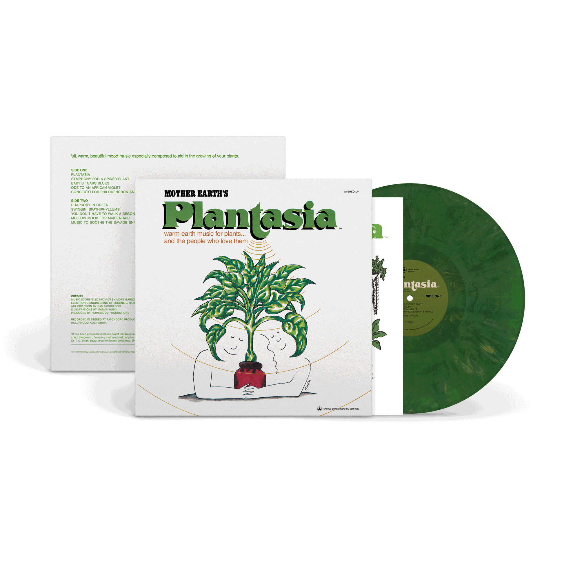 Image of Back Cover of LP - NEW/NEW - MORT GARSON, Mother Earth's Plantasia (50th Anniversary Edition) (Sacred Bones Records; SBR3030LP-C18, UK 2026 Reissue, Booklet, 100% Recycled Eco-Green Vinyl, Printed on 100% Recycled Paper, 100% Recycled jacket, Bio-based Shrinkwrap), , 50 years after its original release, Mother Earth's Plantasia marks a major anniversary moment. Half a century on, it continues to resonate - an enduring reminder of Mort Garson's ability to make the synthetic feel strangely alive and 