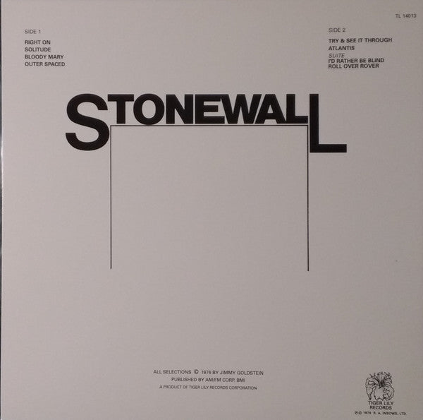 Image of Back Cover of LP - VG/VG - STONEWALL, Stonewall (Tiger Lily Records; TL 14013, US Reissue), ,  - 2946099S