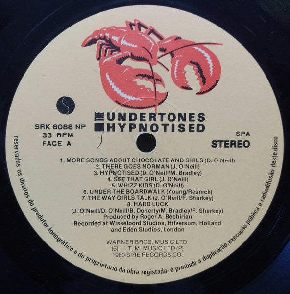 Image of Label Cover of LP - VG/VG - THE UNDERTONES, Hypnotised (Sire; SRK 6088 NP, Portugal 1980, NO Insert, Warner Bros. On Label), Hairlines, Edge and Ring Wear,  - 2946068S