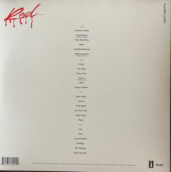 Image of Back Cover of 2xLP - VG/VG+ - PLAYBOI CARTI, Whole Lotta Red (Interscope Records; B0033513-01, US 2021), ,  - 2926018E