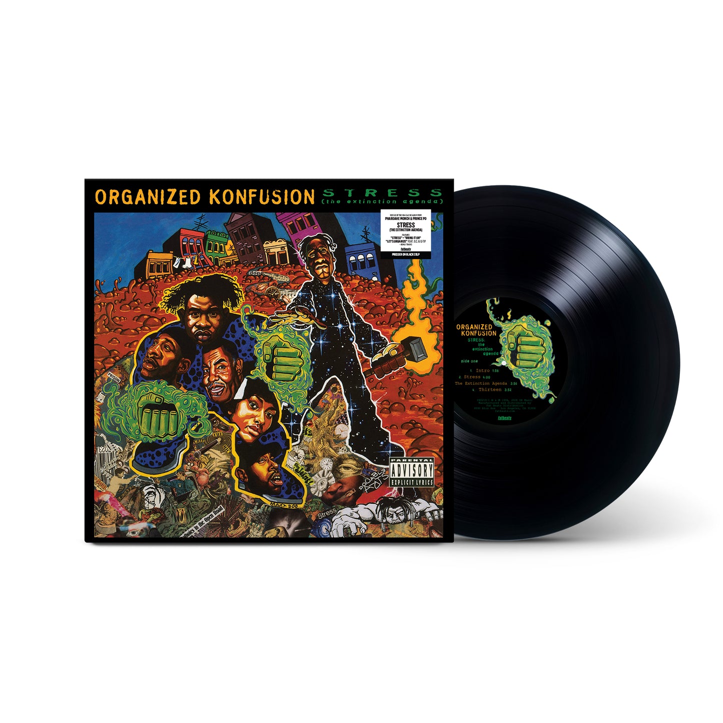 Image of Back Cover of LP - NEW/NEW - ORGANIZED KONFUSION, Stress: The Extinction Agenda (OK Records; L-FB5219-VAR, UK 2026 Reissue, Black Vinyl), , In an era where flexing original styles was mandatory to gain respect, few Hip Hop groups were more respected than Organized Konfusion. The Queens-based duo of Pharoahe Monch and Prince Po shined brightest on their 1994 sophomore LP “Stress: The Extinction Agenda,” which is receiving its first ever 2XLP reissue. Backed by dark, bass-heavy, and jazzy production,
