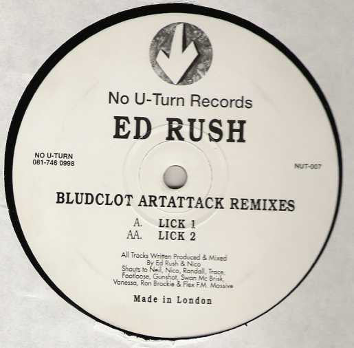 Image of Front Cover of 12" - /VG - ED RUSH, Bludclot Artattack (Remixes) (No U-Turn; NUT-007, UK 1994, Plain Sleeve), Light surface hairlines/marks only., A Bludclot Artattack (Lick 1)AA Bludclot Artattack (Lick 2) - 2446265S