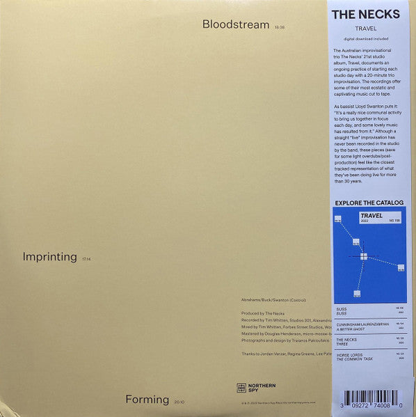 Image of Back Cover of 2xLP - VG+/VG+ - THE NECKS, Travel (Northern Spy; NS 158, US 2023, Gatefold, Obi), ,  - 2926043E