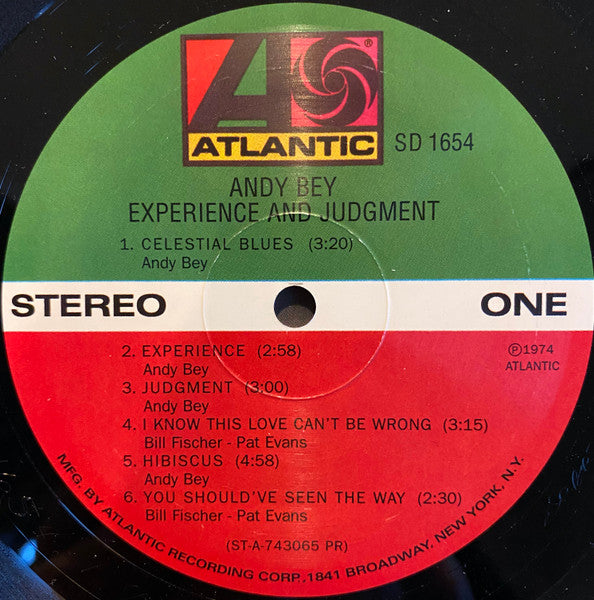 Image of Label Cover of LP - VG+/VG - ANDY BEY, Experience And Judgment (Atlantic; SD 1654, US 1999 Reissue, Stereo), Strong VG,  - 2946141S