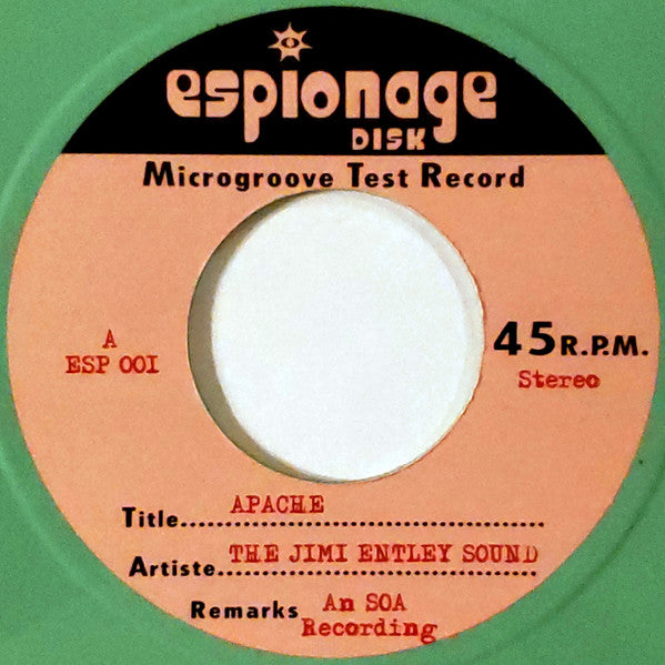 Image of Front Cover of 7" - /EX - THE JIMI ENTLEY SOUND, Apache / Charlie's Theme (Espionage Disk; ESP 001, UK 2002, Green Vinyl / Limited Edition), ,  - 2956134S