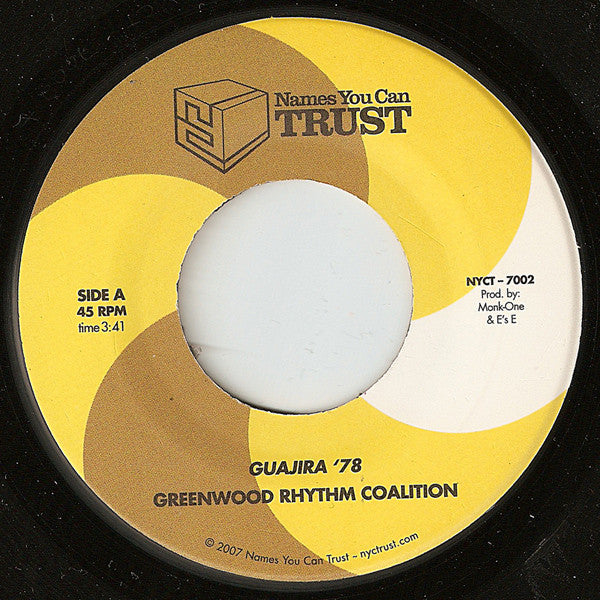 Image of Front Cover of 7" - /EX - GREENWOOD RHYTHM COALITION / GRC* VS LUZ MOB, Guajira '78 / Tabaco Y Ron (Names You Can Trust; NYCT-7002, US 2008), ,  - 2956136S